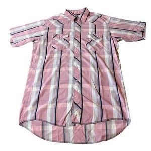 Wrangler Cowboy Cut X Long Tail Vintage Pink Western Snap Shirt Men’s Size 16.5